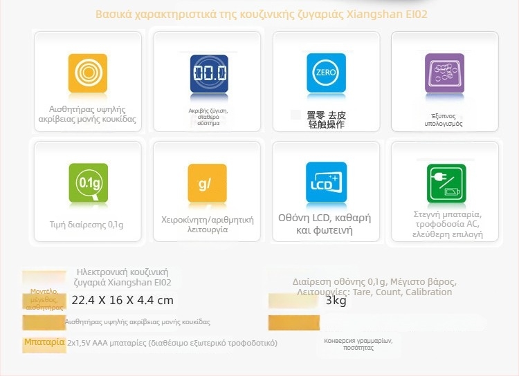 Xiangshan EI-02HS Ζυγαριά Κουζίνας από Ανοξείδωτο Ατσάλι, Υψηλή Ακρίβεια 0,1 g για Οικιακή Χρήση και Ψήσιμο