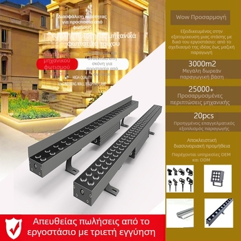 Εξωτερικό φωτιστικό τύπου wall washer, αδιάβροχο για νυχτερινό αστικό τοπίο σε κτίρια και γέφυρες, DMX512, 48W/72W υψηλής τάσης