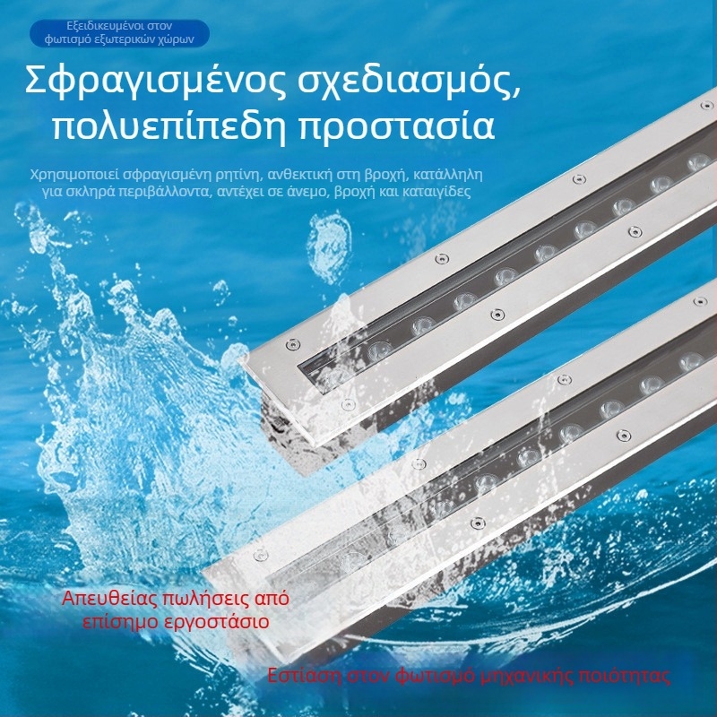 Εξωτερικό ενσωματωμένο LED φως δαπέδου, IP67, ανοξείδωτο ατσάλι, φωτισμός βημάτων και διαδρομών, 24 LED, 3000K, 2400 lm