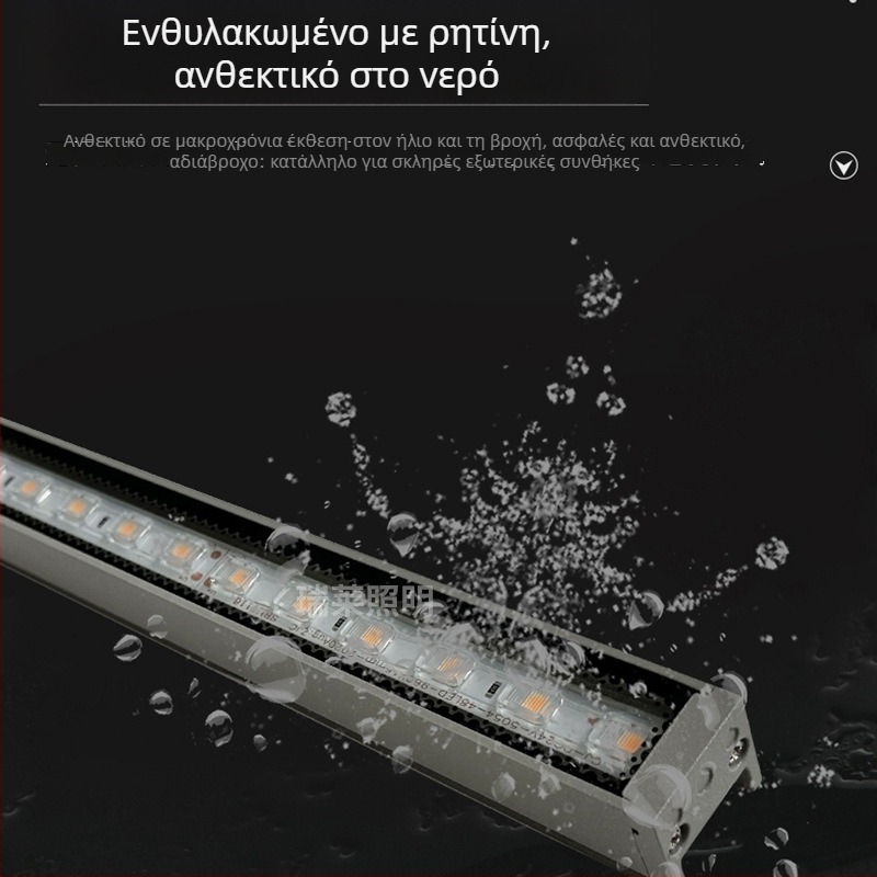 LED εξωτερική γραμμική λυχνία, IP65 ανθεκτικό στο νερό, φωτισμός τοίχου-wash για προσόψεις κτιρίων, αλουμινένιο περίβλημα, περιγράμμιση κτιρίου, μοντέλο Line light 2829, 24V, δέσμη 120°, θερμό λευκό/κίτρινο φως