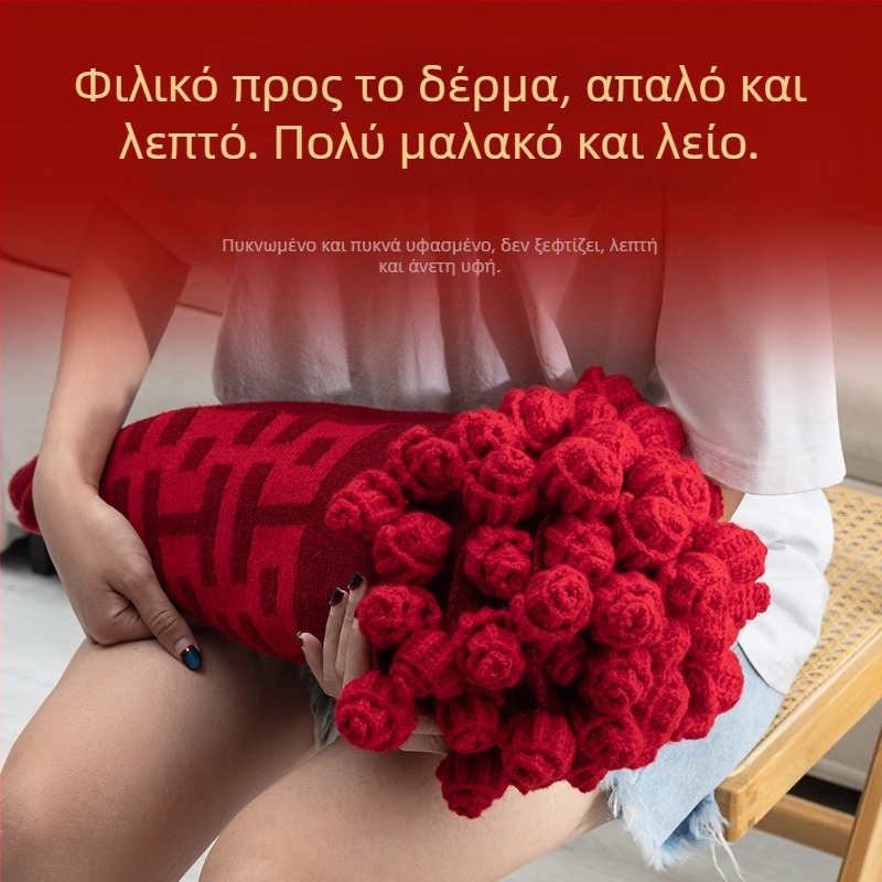 Χειροποίητη κροσέ κουβέρτα-μπουκέτο γάμου σε κινέζικο στυλ, διάμετρος 60 εκ, 22 λουλούδια, πολυεστέρας, έτοιμο προϊόν
