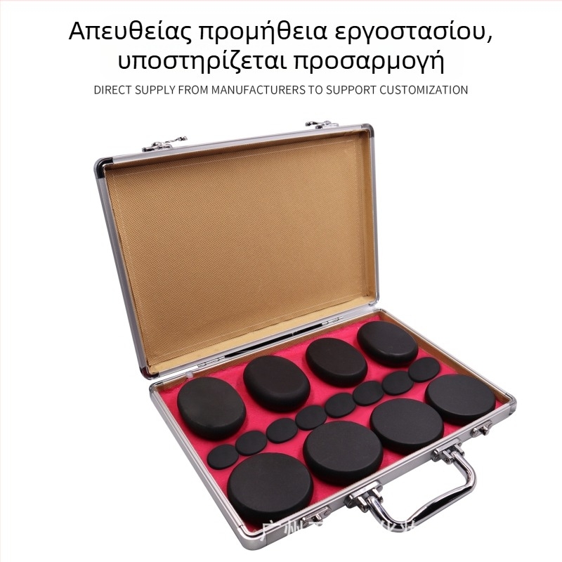 Σετ λιθών μασάζ Bianstone με θήκη θέρμανσης σταθερής θερμοκρασίας, 28 τεμάχια, 16 ενεργειακοί λίθοι για spa και ατμοθεραπεία