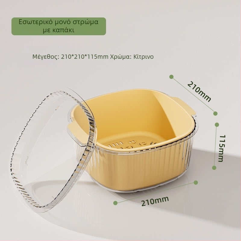 Διπλό επίπεδο καλαθάκι αποστράγγισης για κουζίνα, μεγάλη χωρητικότητα, πολυλειτουργικό διαφανές σκεύος πλύσης φρούτων και λαχανικών