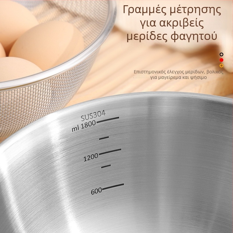 304 ανοξείδωτο ατσάλι: μπολ κουζίνας με κλίμακα μέτρησης, πολυλειτουργικό για ζύμωμα, χτύπημα αυγών, ανάμειξη και ψήσιμο – ιαπωνικού στυλ