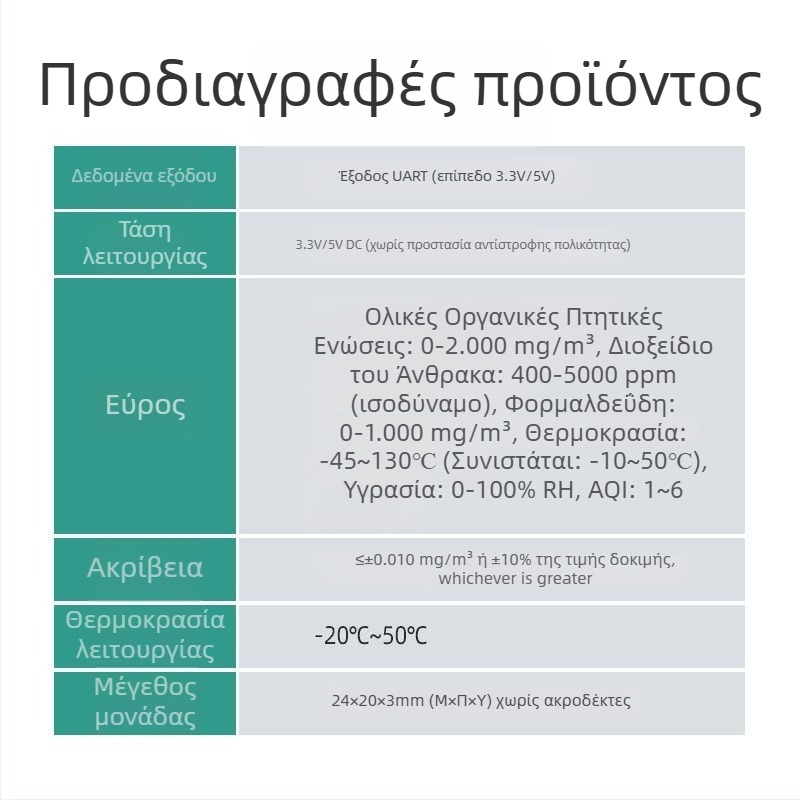 Έξι σε ένα μοντέλο αισθητήρα ποιότητας αέρα για επιβλαβή οργανικά αέρια με ανίχνευση συγκέντρωσης υψηλής ακρίβειας