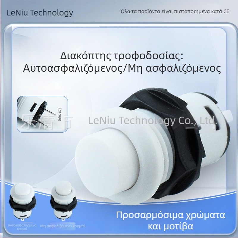 12mm διακόπτης κουμπιού με αυτόκλειδ/χωρίς κλειδωμά DS-425, βιδωτός, λευκός, δύο ακίδες, μικρός, στρογγυλός