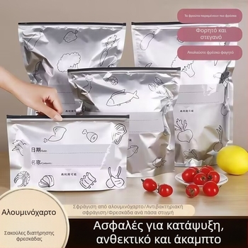 Τσάντες αποθήκευσης τροφίμων από αλουμινόχαρτο για κρέας, αντιβακτηριακές, επαναχρησιμοποιούμενες, κατάλληλες για ψυγείο και κατάψυξη. Διαστάσεις: 20x13 cm, 23x17 cm, 26x29 cm.