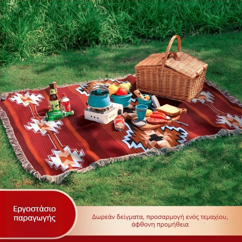 Μοντέρνο μαλακό ριχτάρι με γεωμετρικό Jacquard, βαμβακερό, κατάλληλο για κάμπινγκ, πικ νικ και σπίτι – ευέλικτό για καναπέ και δάπεδο