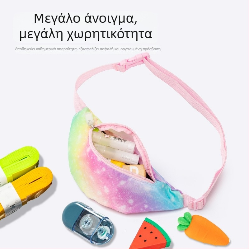 Νέα παιδική crossbody τσάντα με πολύχρωμο gradient print, από Oxford ύφασμα, ελαφριά για κορίτσια