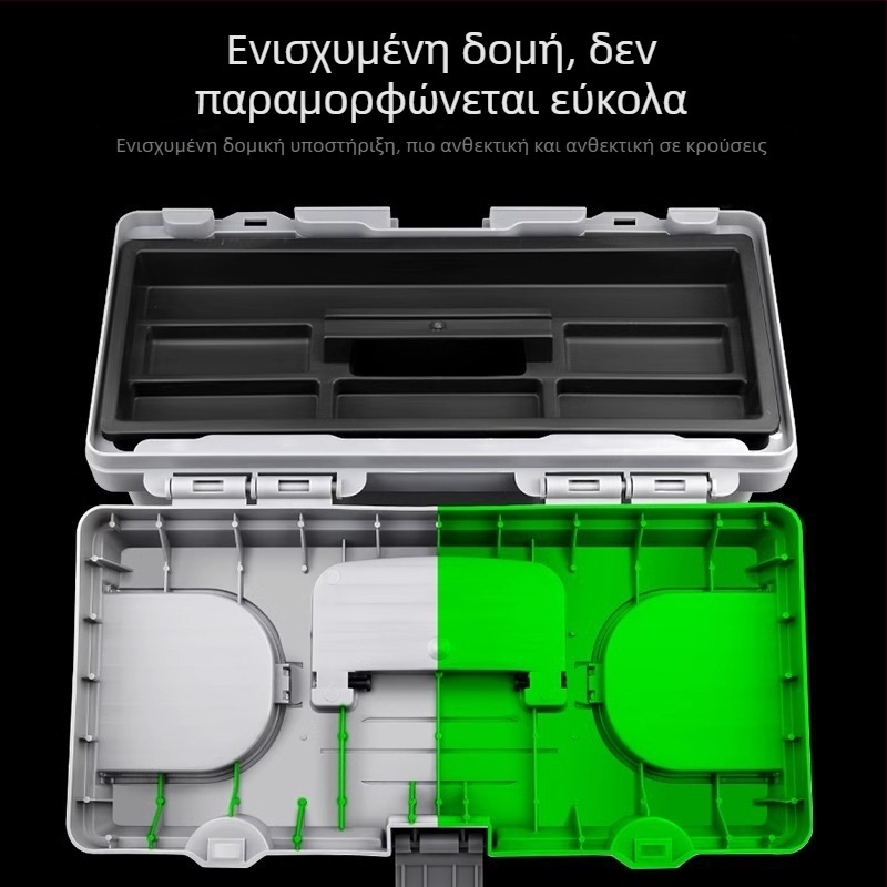 Μεγάλη πλαστική εργαλειοθήκη βιομηχανικού τύπου, φορητή και συμβατή με τοποθέτηση σε αυτοκίνητο, πολυλειτουργική για οικιακές επισκευές και ηλεκτρικές εργασίες