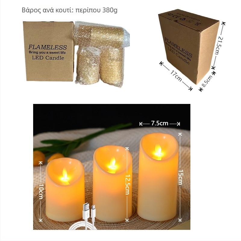 USB-φορτιζόμενο LED ηλεκτρονικό κερί με τηλεχειριστήριο για γάμους, εστιατόρια και εκδηλώσεις