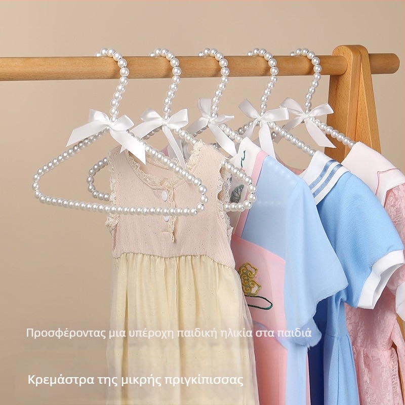 Παιδικές κρεμάστρες με μαργαριτάρια και φιόγκο, διακριτικός πολυτελής σχεδιασμός, αντιολισθητικές μικρές κρεμάστρες