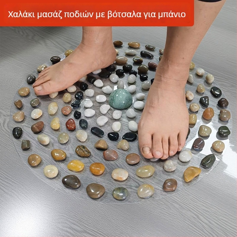 Μάτ μασάζ ποδιών για μπάνιο και σαλόνι με φυσικά βότσαλα, εξωτερική διαδρομή από βότσαλα για βήματα και πίνακας ακουπρεσσούρας