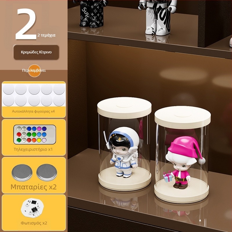 Stackable blind-box αποθήκευση και έκθεση με φωτισμό — διαφανής, προστατευμένος από σκόνη εκθεσιακό ράφι για συλλεκτικές φιγούρες
