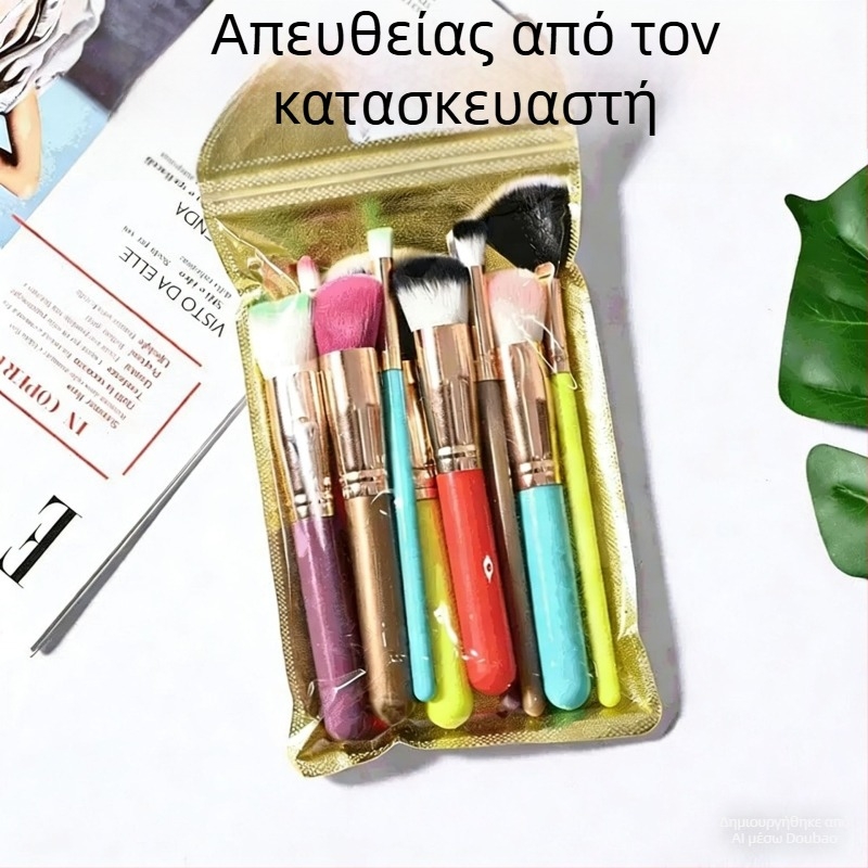 Σετ 10 πινέλων μακιγιάζ με μεγάλα και μικρά πινέλα, πολύχρωμες τρίχες