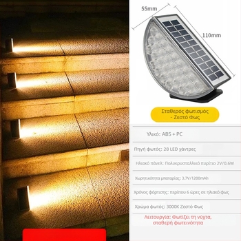 Ηλιακό LED φως για σκαλοπάτια, αδιάβροχο IP65, εξωτερικό, αυλή, φωτισμός διαδρομής