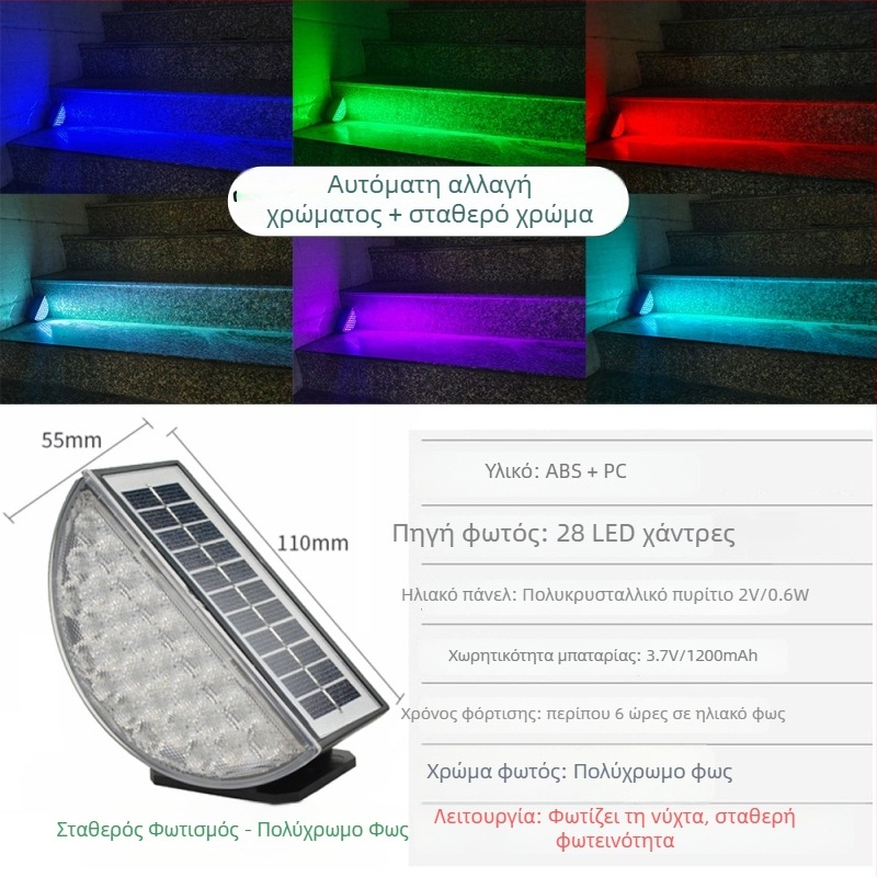 Ηλιακό LED φως για σκαλοπάτια, αδιάβροχο IP65, εξωτερικό, αυλή, φωτισμός διαδρομής