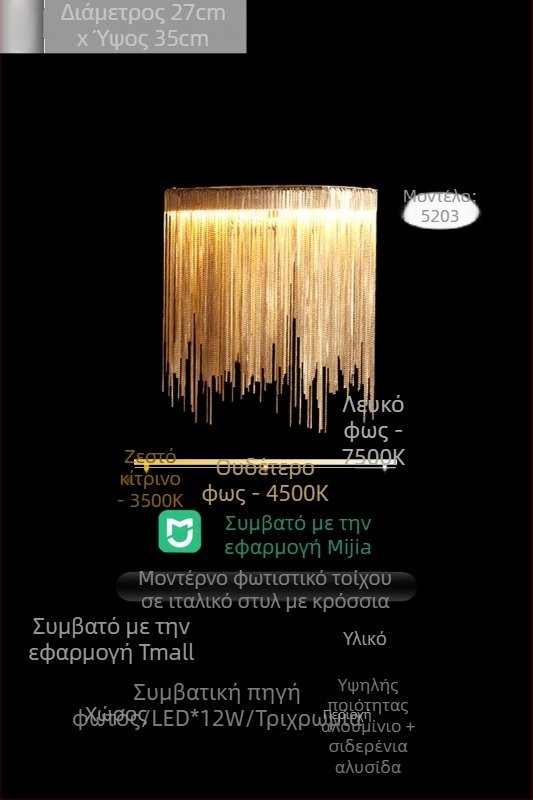 Μοντέρνο φωτιστικό τοίχου με φούντα, LED, αλουμινένιο καπάκι, ιταλικού ύφους ελαφριά πολυτέλεια