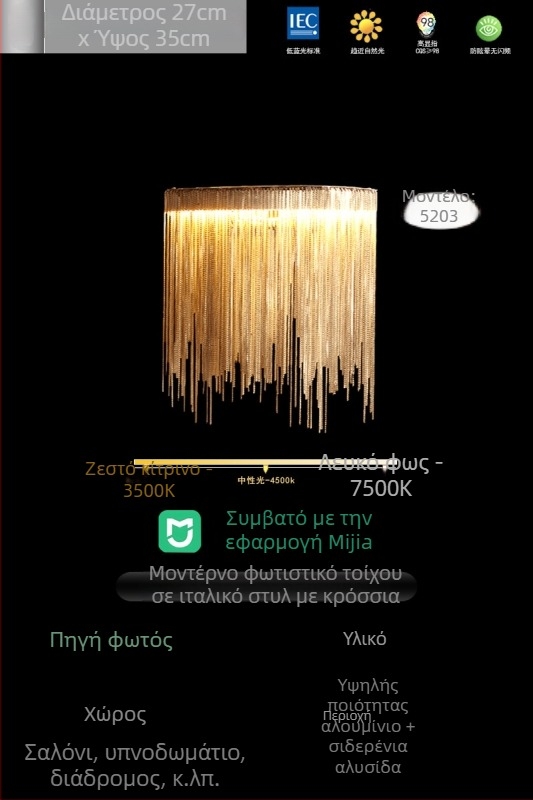 Μοντέρνο φωτιστικό τοίχου με φούντα, LED, αλουμινένιο καπάκι, ιταλικού ύφους ελαφριά πολυτέλεια