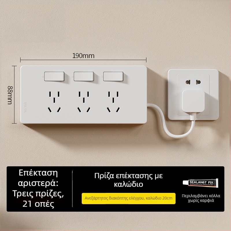 86-τύπου επιφάνειας τοποθέτησης τροφοδοτικό επέκτασης με ενδεικτικό φως, πολλαπλές θύρες, χωρίς καλωδίωση, ατομικά ελεγχόμενες πρίζες