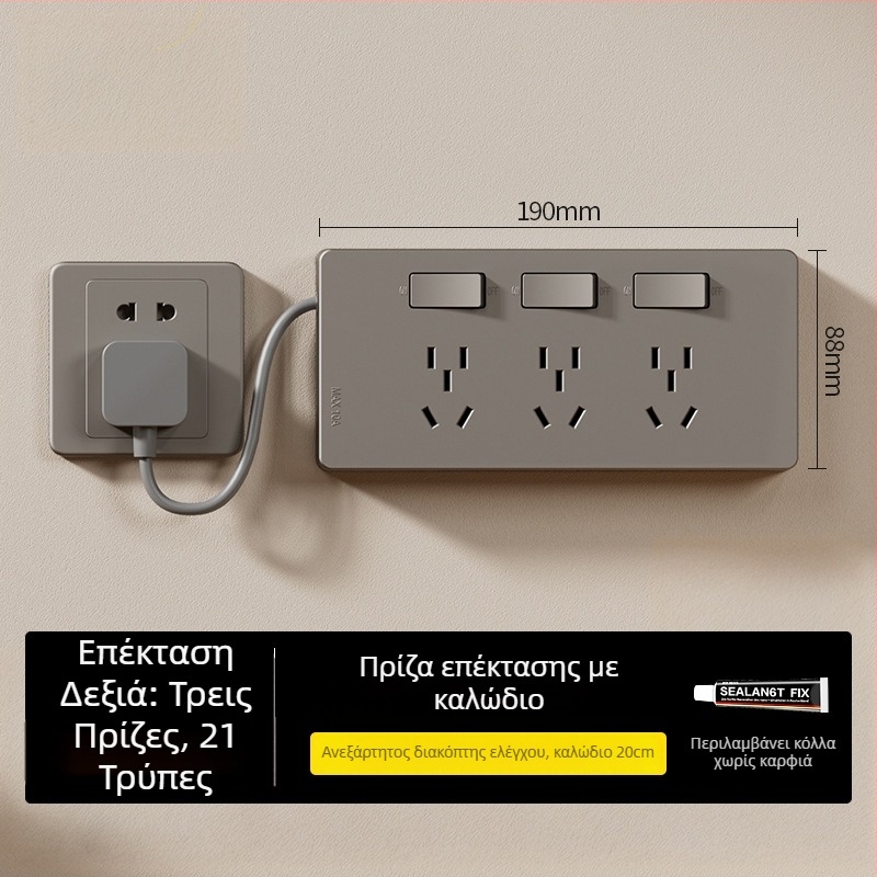 86-τύπου επιφάνειας τοποθέτησης τροφοδοτικό επέκτασης με ενδεικτικό φως, πολλαπλές θύρες, χωρίς καλωδίωση, ατομικά ελεγχόμενες πρίζες