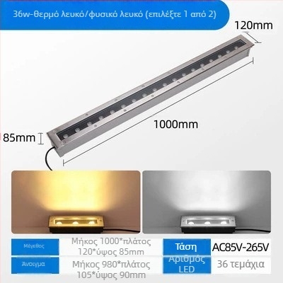LED εξωτερικό αδιάβροχο υπόγειο φως γης, ανοξείδωτο ατσάλι, κυκλικό και ορθογώνιο σχέδιο, φωτιστικό λωρίδας για πάρκα και αυλές