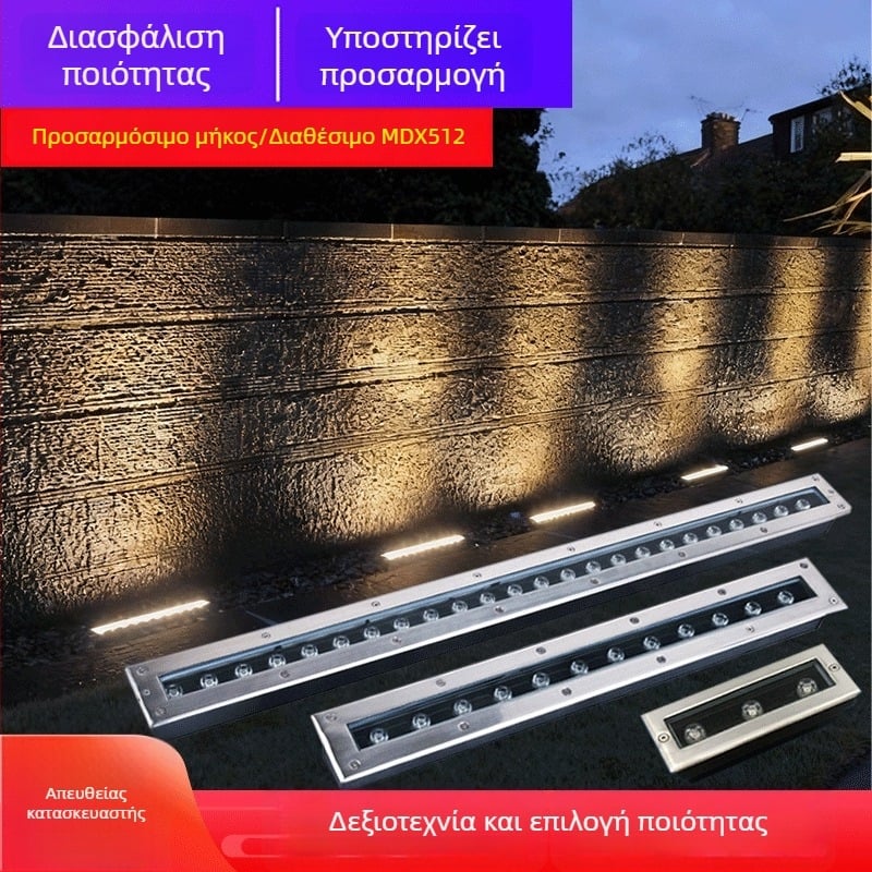 LED εξωτερικό αδιάβροχο υπόγειο φως γης, ανοξείδωτο ατσάλι, κυκλικό και ορθογώνιο σχέδιο, φωτιστικό λωρίδας για πάρκα και αυλές