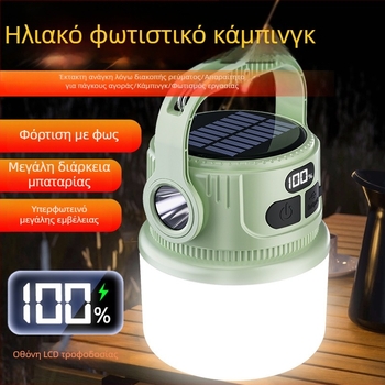Εξωτερικός επαναφορτιζόμενος LED λαμπτήρας τραπεζιού με ηλιακή ενέργεια, πολυλειτουργικός λαμπτήρας κατασκήνωσης, φως για νυχτερινές αγορές σε δρόμους και έκτακτη παροχή ενέργειας