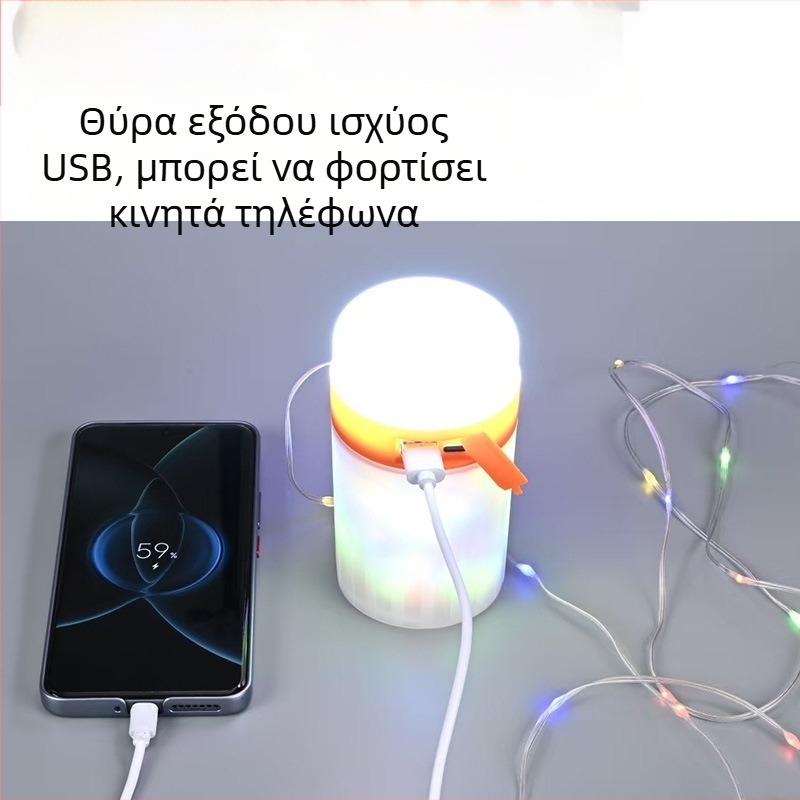 Χριστουγεννιάτικο νυχτερινό φως με διακοσμητικά φωτάκια σε αλυσίδα, επαναφορτιζόμενη κάμπινγκ λάμπα, φορητό ατμοσφαιρικό φανάρι