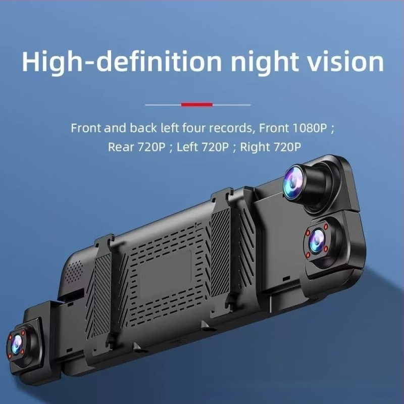 Dash cam αυτοκινήτου 10 ιντσών με HD νυχτερινή όραση, εικόνα αντίστροφης κίνησης και τετρακαναλικό streaming για τον καθρέφτη οπισθοπορείας