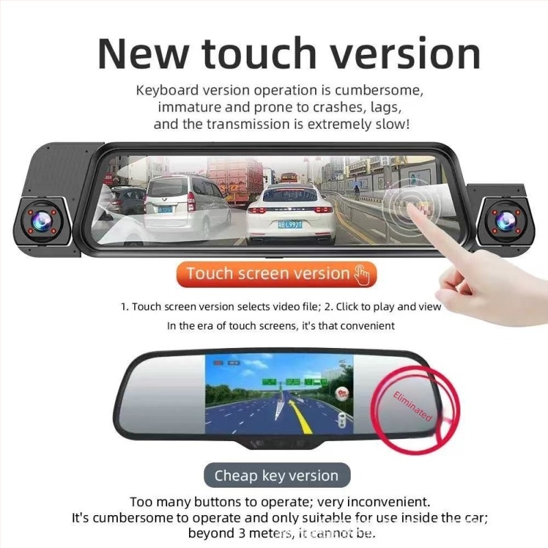 Dash cam αυτοκινήτου 10 ιντσών με HD νυχτερινή όραση, εικόνα αντίστροφης κίνησης και τετρακαναλικό streaming για τον καθρέφτη οπισθοπορείας