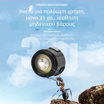 LED φακός κεφαλής με μαγνήτη και γάντζο, εξωτερική χρήση, επαναφορτιζόμενη μπαταρία, σώμα από κράμα αλουμινίου