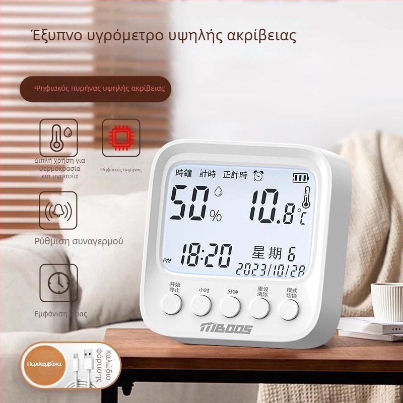 Θερμόμετρο εσωτερικού χώρου για οικιακή χρήση με ακριβή ένδειξη θερμοκρασίας και υγρασίας, για παιδικό δωμάτιο
