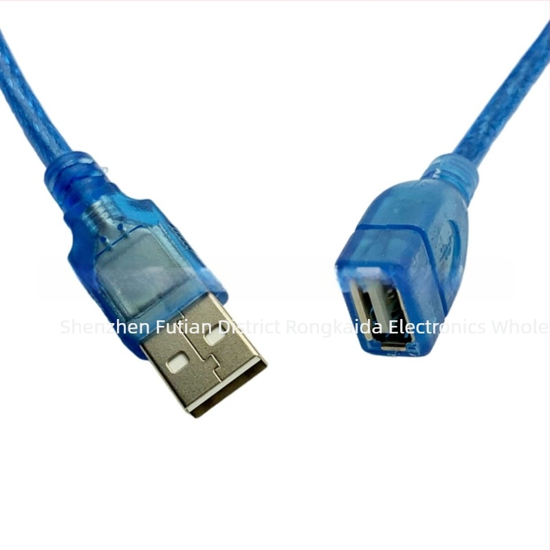 Καλώδιο επέκτασης USB 2.0 από αρσενικό σε θηλυκό, χαλκός, θωρακισμένο, διαφανές μπλε, μήκος 1,5 μ