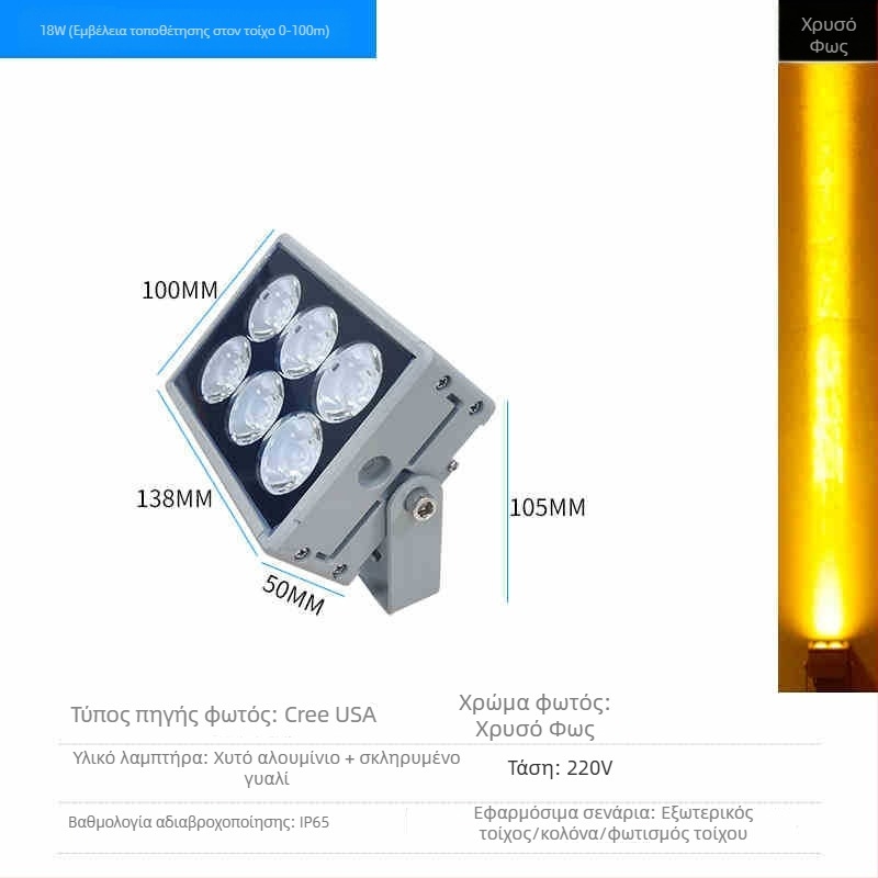 LED εξωτερικός αδιάβροχος προβολέας τοίχου για προσόψεις, IP65, υψηλής φωτεινότητας