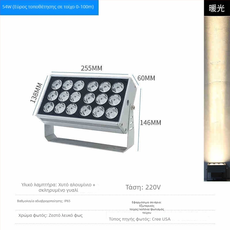 LED εξωτερικός αδιάβροχος προβολέας τοίχου για προσόψεις, IP65, υψηλής φωτεινότητας