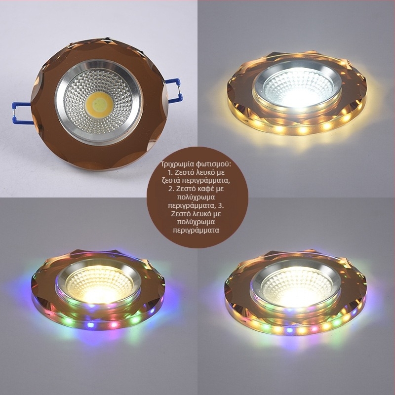 2026 Κρύσταλλο LED ενσωματωμένο downlight 3W προβολέας οροφής, λάμπα σαλονιού με αλλαγή χρώματος, 6/7.5/8 cm