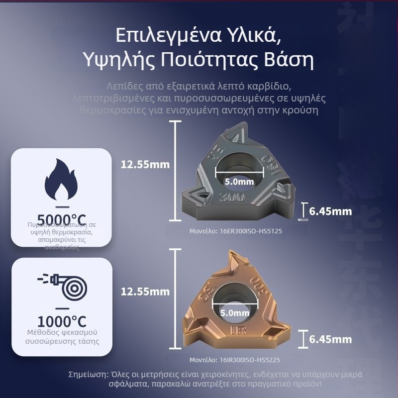CNC λεπίδα εργαλείου κοπής για κοπή νημάτων 1.0/1.25/2.0/3.0, από ειδικό κράμα ανοξείδωτου χάλυβα βιομηχανικής ποιότητας