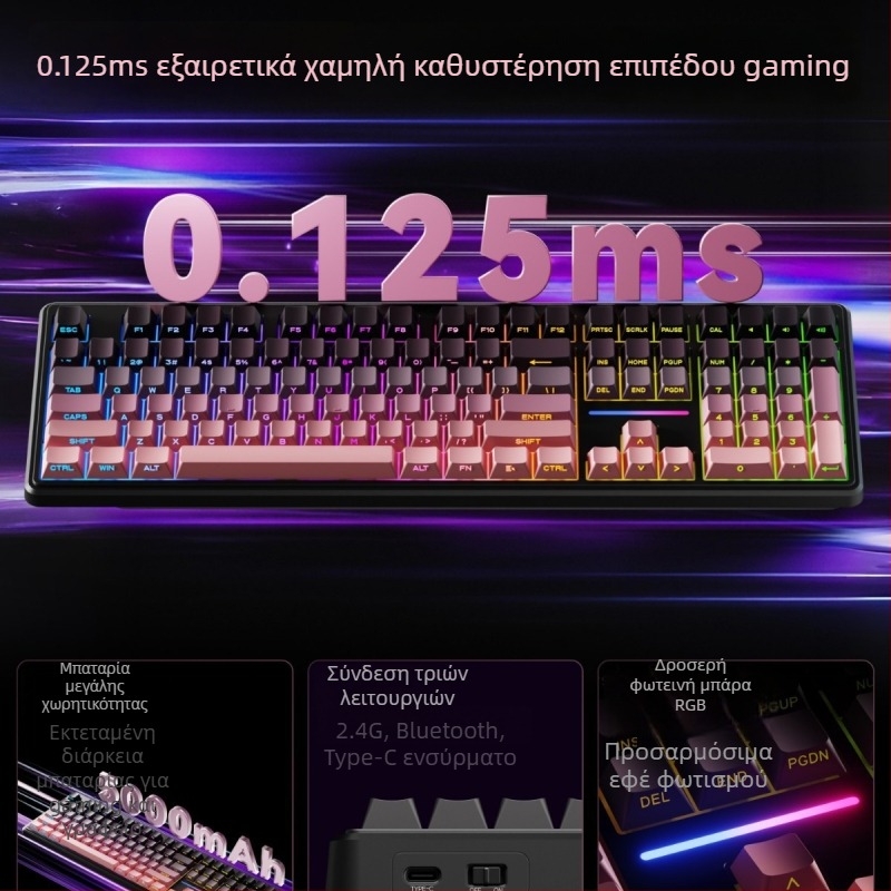 Forerunner V108 ασύρματο Bluetooth πληκτρολόγιο με μηχανικό αίσθημα, ήσυχο πληκτρολόγιο με τρεις ρυθμίσεις