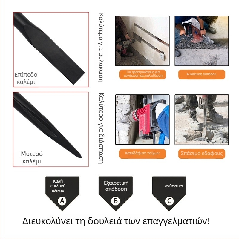 Fang Long Μεγάλο ηλεκτρικό σφυρί με επίπεδη σμίλη από ατσάλι ελατηρίου, κεφαλή 95, λαβή 65A για αυλάκωση σκυροδέματος