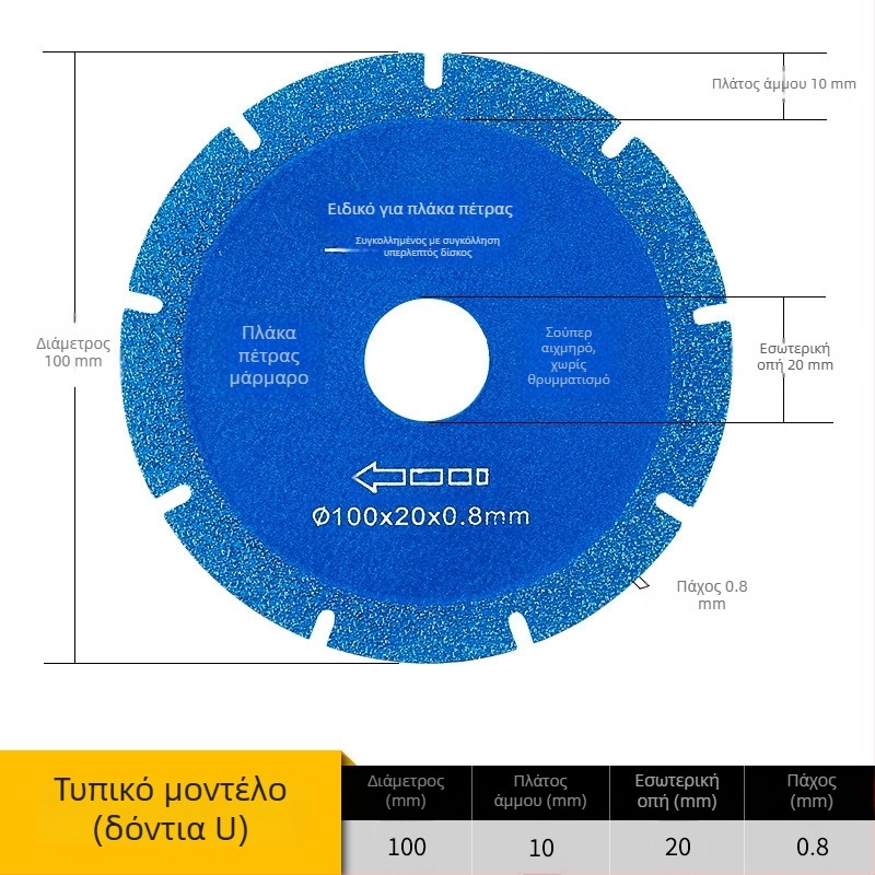 Δίσκος κοπής από συνθετικό υλικό υψηλής απόδοσης για πέτρινες πλάτες και κεραμικά πλακίδια, ξηρή κοπή — κατάλληλος για γωνιακό τροχό, ανθεκτικός, προστασία άκρων