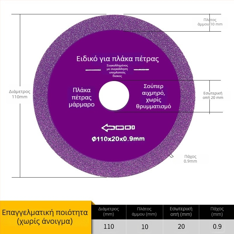 Δίσκος κοπής από συνθετικό υλικό υψηλής απόδοσης για πέτρινες πλάτες και κεραμικά πλακίδια, ξηρή κοπή — κατάλληλος για γωνιακό τροχό, ανθεκτικός, προστασία άκρων