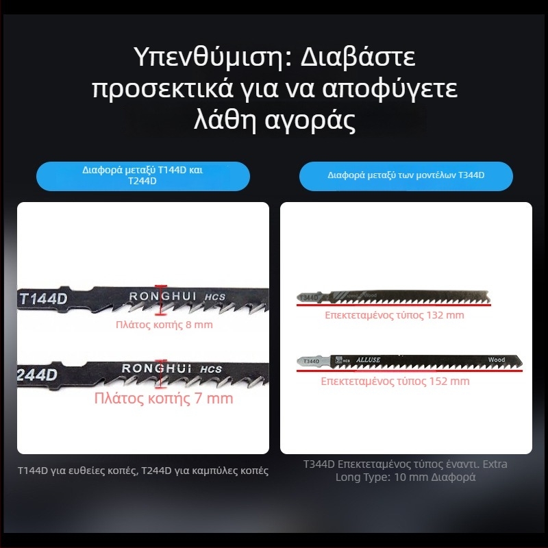 Λεπίδα τζιγκσό για ξύλο με μακρύ μήκος, T244D από υψηλής ταχύτητας ατσάλι, 101A0, μεταλλική πλάκα με οπή, δόντια χοντρά/μεσαία/ψιλές.