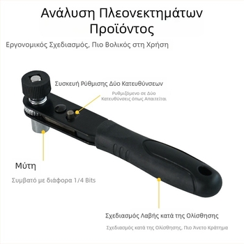 Μίνι ράτσετ κλειδί 1/4 ιντσών με προσαρμογέα για bit