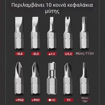 Σετ κατσαβίδια 10 σε 1 με κεφαλή σε πολλές γωνίες και bits από κράμα S2 (Phillips, Torx και επίπεδη κεφαλή).
