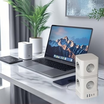 VASTFAFA QDB0820 8‑θέσεων ευρωπαϊκός διακλαδωτής, CE/ROHS, USB-C PD 20W, καλώδιο 2 m