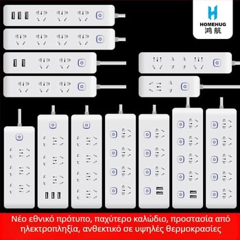 Δημιουργικό ευφυές πολύπριζο USB με ανεξάρτητο διακόπτη, καλώδιο, πρίζα υψηλής ισχύος, προστασία θυρών