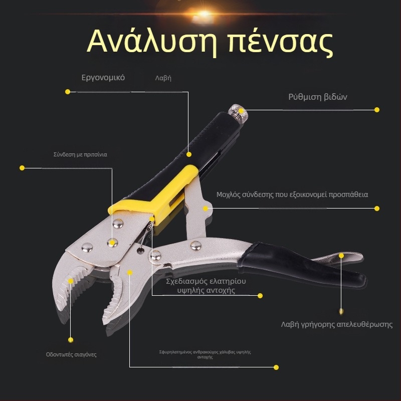 Βαρειές πένσες με στρογγυλές σιαγόνες, μήκη 7 και 10 ιντσών, λαβές από καουτσούκ και γυαλιστερή επιφάνεια, για βιομηχανική συντήρηση