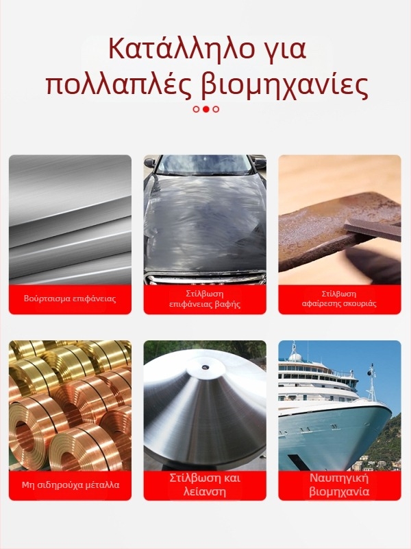 Αεροκίνητος ιμάντας λείανσης με πανί και βούρτσα, 260×60 mm και 915×100 mm, για μεταλλική λείανση και γυάλισμα