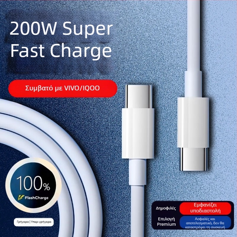 Καλώδιο USB-C για γρήγορη φόρτιση 120W για VIVO/iQOO 11 Pro και 11s, μήκος 1–2 μ., λευκό
